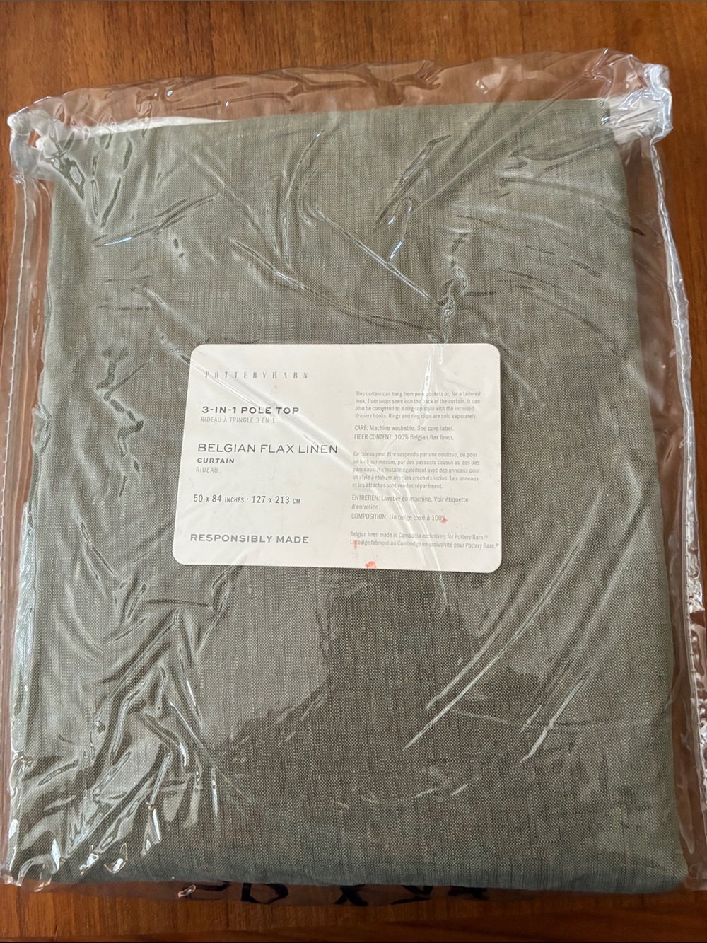 Pottery Barn Belgian Flax Linen Curtain Panel - Olive Green Loden NEW